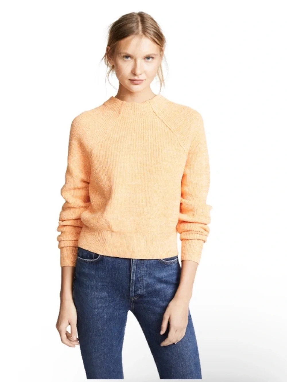 Free People Too Good Ribbed Knit Pullover Sweater Orange Zest Size M